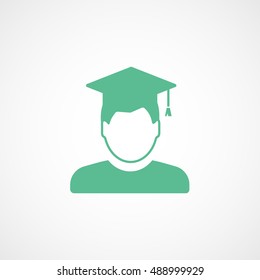 Man In Graduation Cap With Glasses Green Flat Icon On White Background