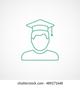 Man In Graduation Cap Green Line Icon On White Background