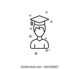 Man in Graduation cap line icon. Education sign. Student hat symbol. Geometric shapes. Random cross elements. Linear Student icon design. Vector