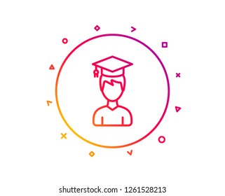 Man in Graduation cap line icon. Education sign. Student hat symbol. Gradient pattern line button. Student icon design. Geometric shapes. Vector