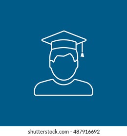 Man In Graduation Cap Line Icon On Blue Background