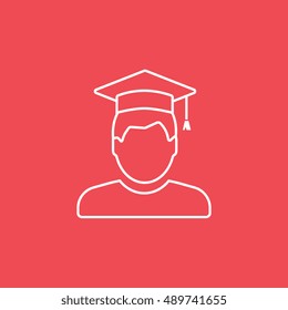 Man In Graduation Cap Line Icon On Red Background