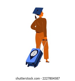 Mann in Graduation Cap mit Koffer, der Wohnort als MassenwanderungsVektorgrafik