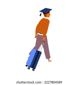 Man in Graduation Cap with Suitcase Leaving Place of Residence as Mass Emigration Vector Illustration