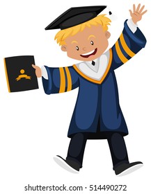 Man in graduation gown holding diploma illustration