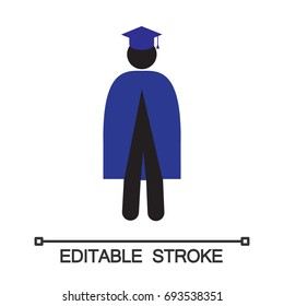 Man in graduation gown set silhouette icon. Masters clothing. Isolated vector illustration. Higher education. Editable stroke