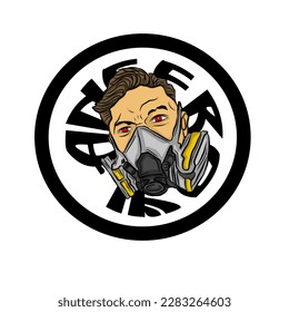 A man with a graffiti mask inside a black circle