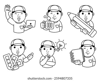 man graphic designer cartoon character line art