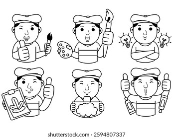 man graphic designer cartoon character line art