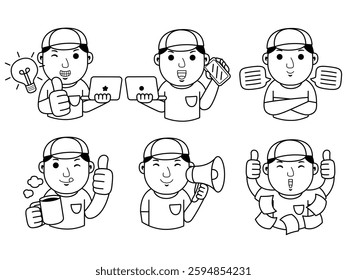 man graphic designer cartoon character line art