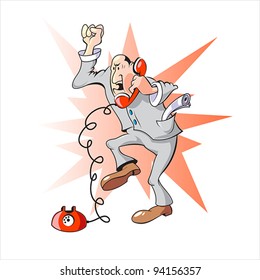 A man in a gray suit talking on the phone. vector image. cartoon businessman