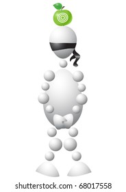 Man with green apple-target on head. Abstract 3d-human series from balls. Variant of white isolated on white background. A fully editable vector illustration for your design.