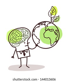 man with green brain and  earth