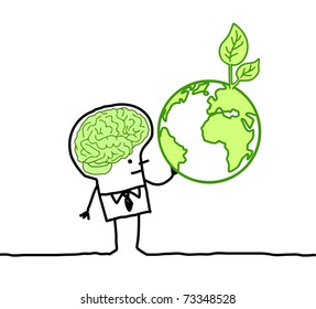 man with green brain & green earth