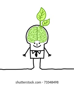 man with green brain & leaf