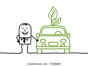 man with green car