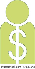 Man with green dollar symbol instead of body