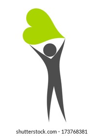 Man with green heart, eco concept. Vector illustration