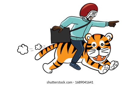 hombre con camisa verde montando tigre