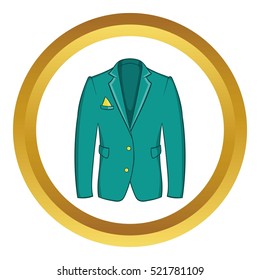 Man  green jacket vector icon in golden circle, cartoon style isolated on white background