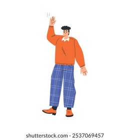 Man Greeting Gesture Give High Five Feel Positive Emotion Vector Illustration