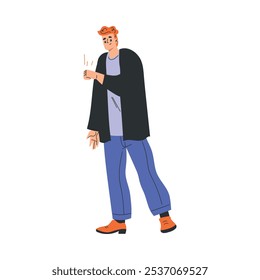 Man Greeting Gesture with Hand Fist Feel Positive Emotion Vector Illustration