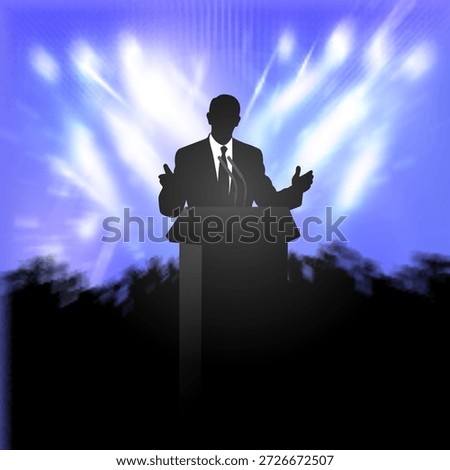 A man greeting from the stands, an active audience against the backdrop of spotlights.