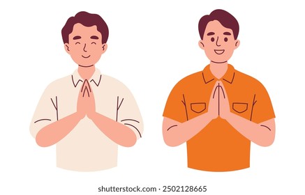 Man Greets by Clasping His Hands in Front