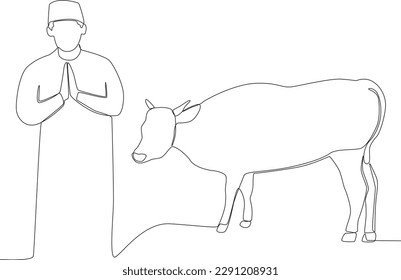 A man greets worshippers on Eid al-Adha. Eid al-Adha one-line drawing