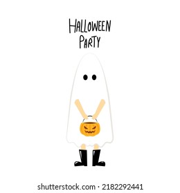 Man or gril wearing white spirits disguised as ghosts in the Halloween festivities. character design vector illustration. Cute ghost cartoon.