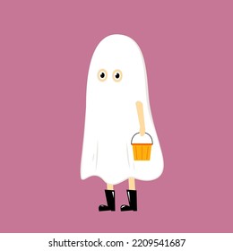 Hombre o parrilla usando espíritus blancos disfrazados de fantasmas en las festividades de Halloween. ilustración vectorial de diseño de caracteres. Caricatura fantasma.