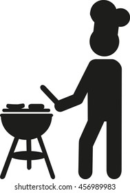 Man at grill bbq pictogram