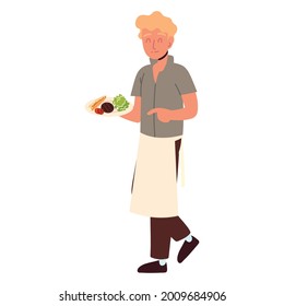 man with grilled food in the plate