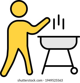 man grilled vector line colour icon
