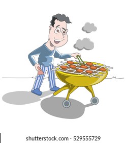Man grilling meatballs