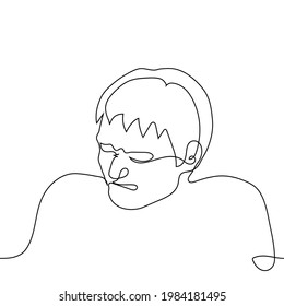 Man Grimacing Face - One Line Drawing Vector. Concept Of A Man Cringing In Pain, Cringe Or Sour Food