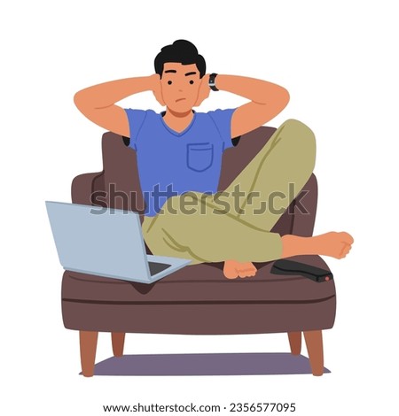 Man Grimacing, Hands Over Ears, Laptop Displaying Fake News Headline. Frustration And Disbelief Evident In His Expression As He Shields Himself From False Information. Cartoon Vector Illustration