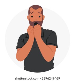 Man Gripped By Panic Attack, Face Contorted In Distress, Mirroring Symptoms Of A Heart Attack. The Intensity Of Fear And Physical Distress Is Palpable at Character. Cartoon People Vector Illustration