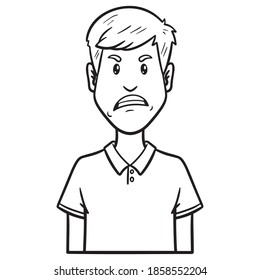 man gritting his teeth. outline, comic, monochrome, upper body.