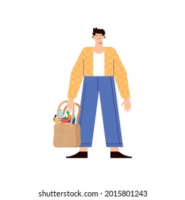 man with groceries bag character