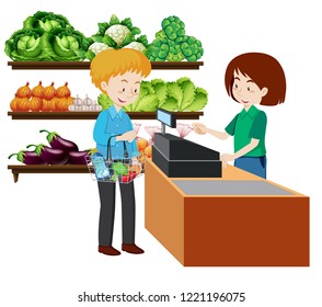 A Man At The Grocery Store Illustration