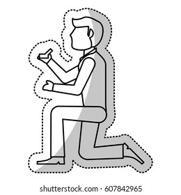 man groom holding box ring wedding outline