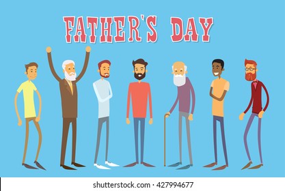 Man Group Generation Happy Father Day Holiday Banner Flat Vector Illustration