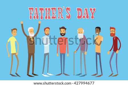 Man Group Generation Happy Father Day Holiday Banner Flat Vector Illustration