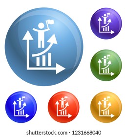 Man grow up chart icons set vector 6 color isolated on white background