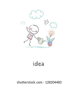 Man grows idea. Illustration.