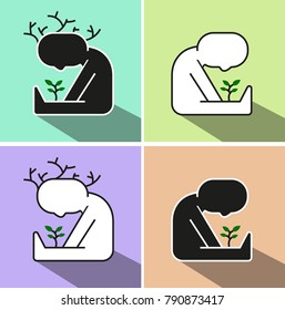 A man grows a sprout.  Vector illustration.