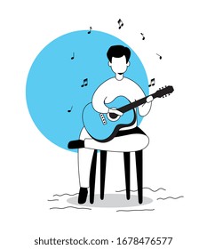 man with guitar avatar characters vector illustration design