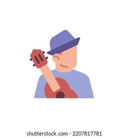 Man with guitar flat icon, vector sign, Musician avatar colorful pictogram isolated on white. Symbol, logo illustration. Flat style design