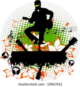 man with a guitar - grunge illustration